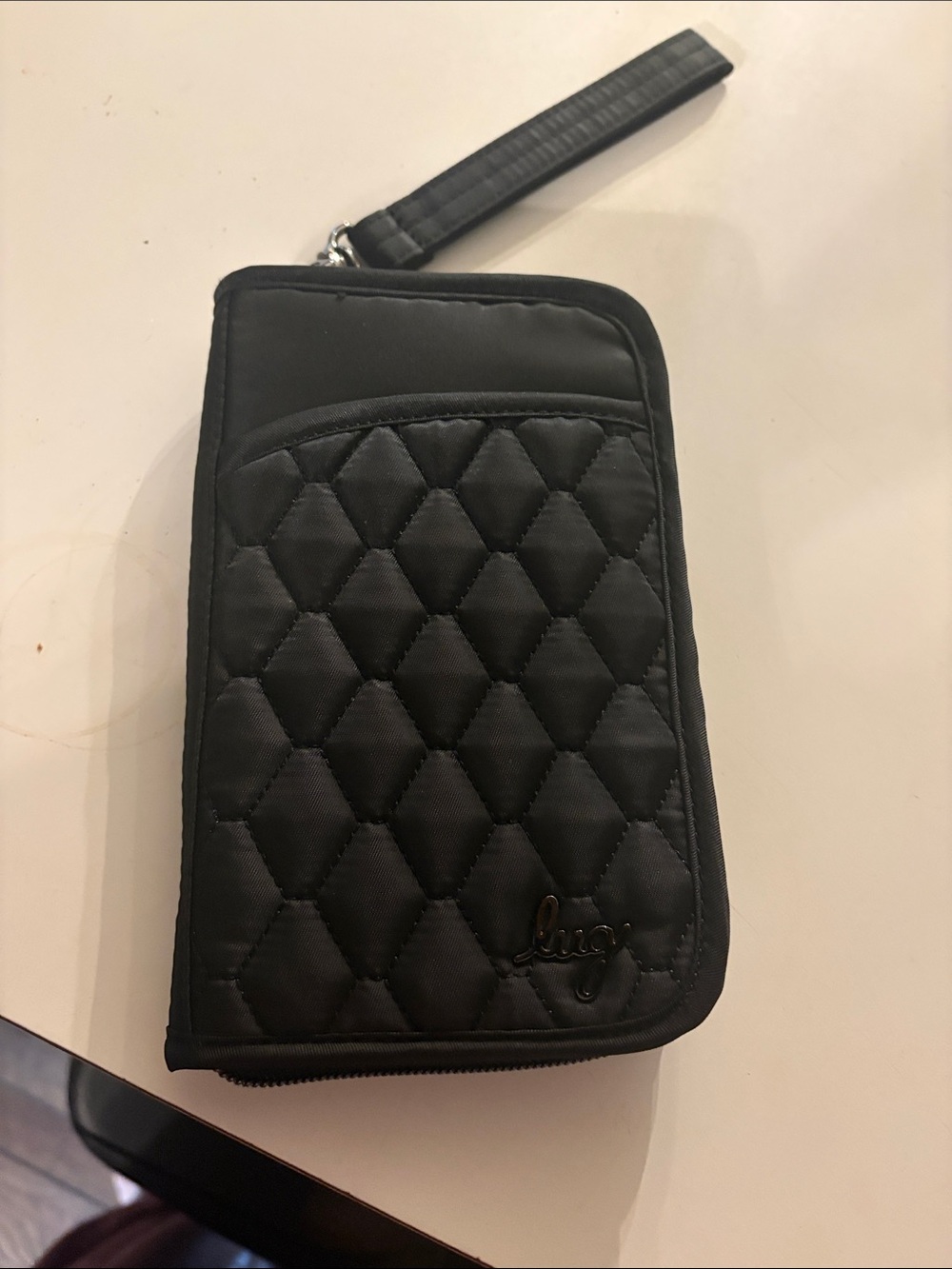 Lug Black Quilted Phone Wallet Case with Wrist Strap